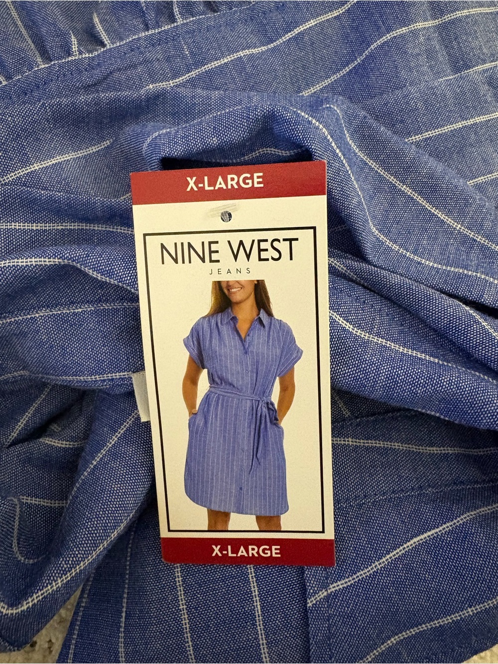 Nine West Blue Pinstripe Shirt Dress with Tie Waist